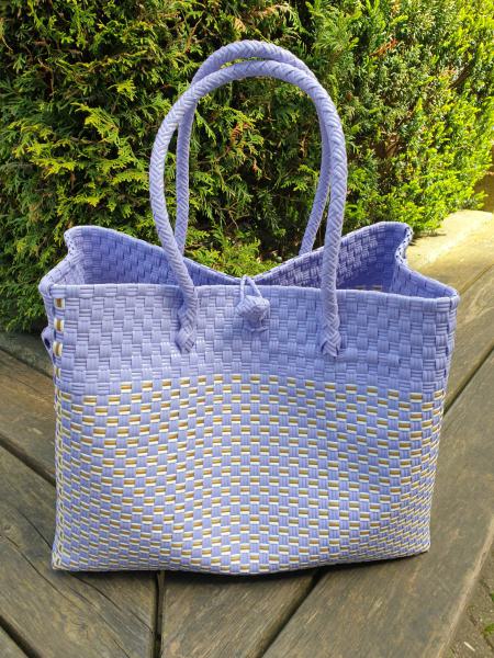 Braided Shopping Bag Jumbo - purple white